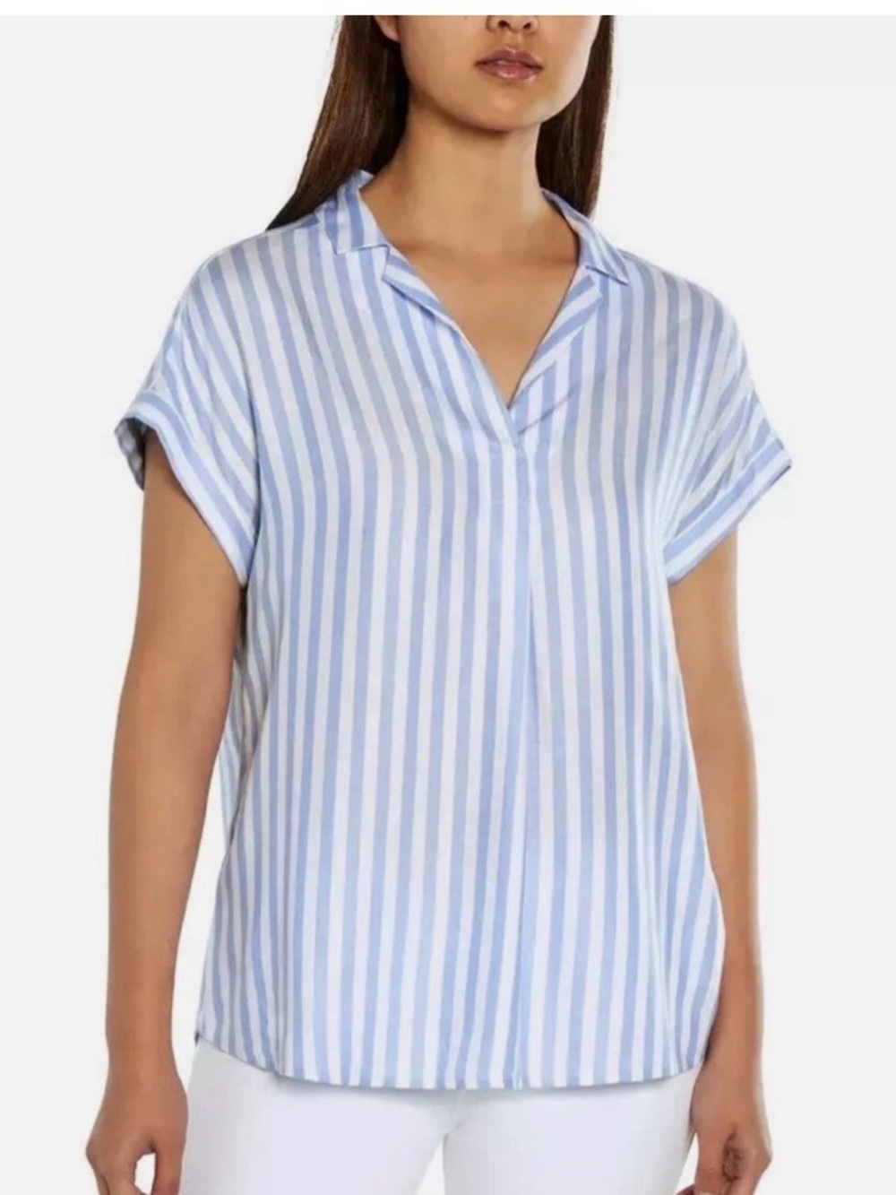 GAP Women's Short Sleeve Blue and White Striped Shirt